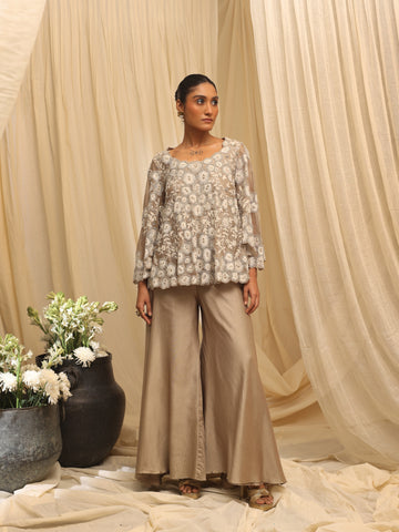 Halo Bloom Embroidered top with Palazzo
