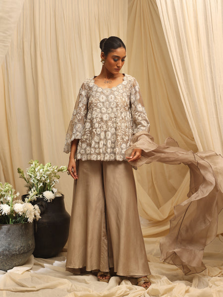 Halo Bloom Embroidered top with Palazzo