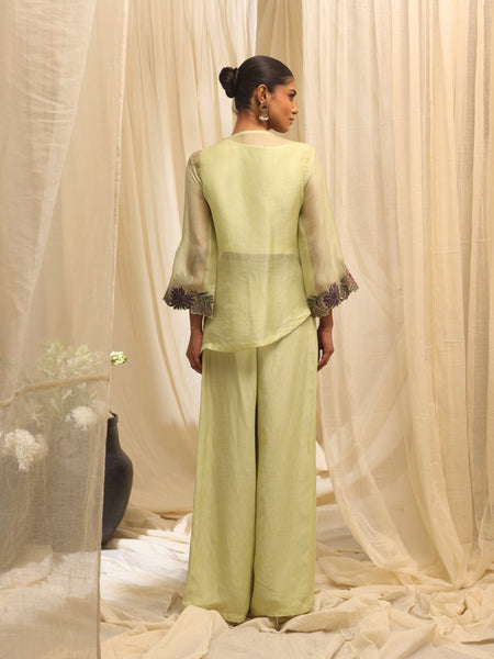 Floral Cascade Overlay jacket with pleated pant