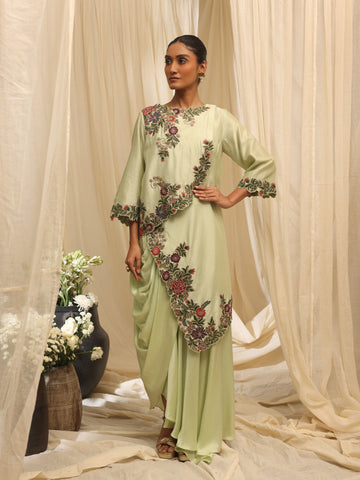 Geoflora Overlay jacket with drape skirt