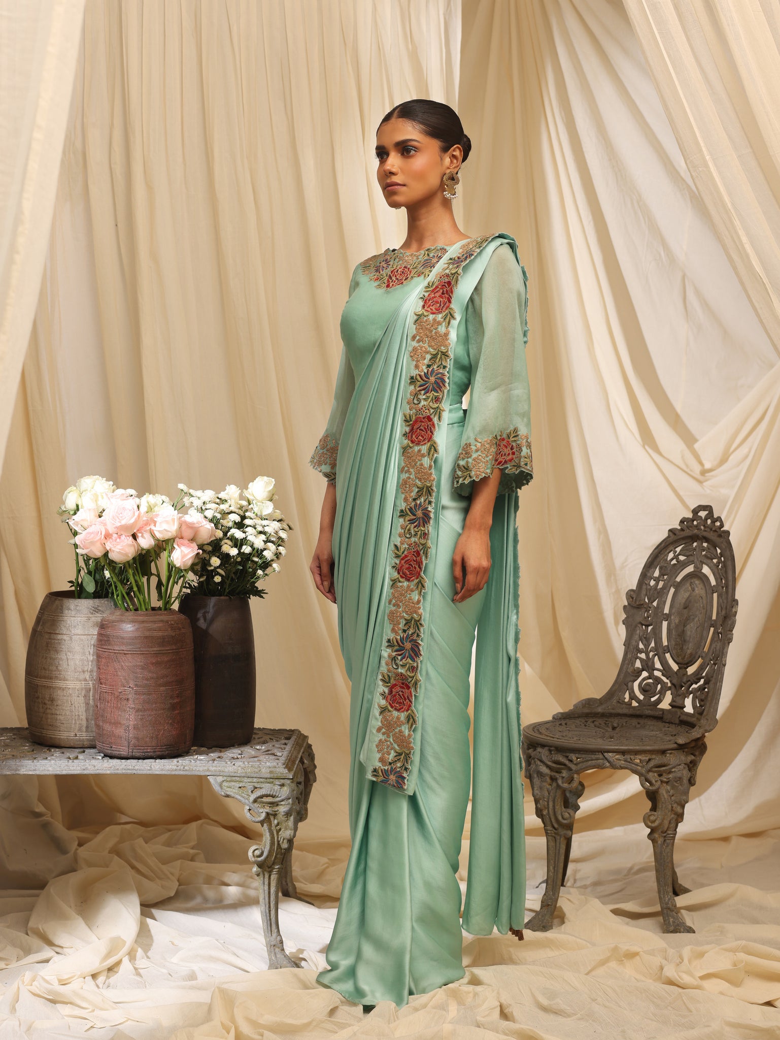 Rose Crest saree with embroidered blouse