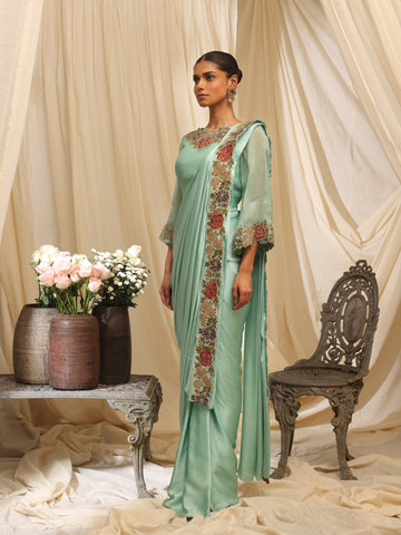 Rose Crest saree with embroidered blouse