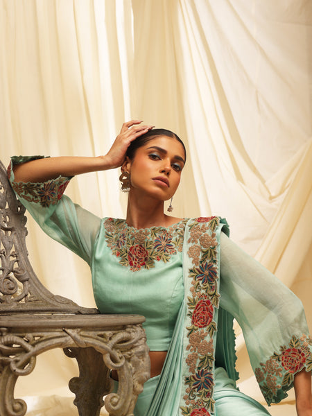 Rose Crest saree with embroidered blouse