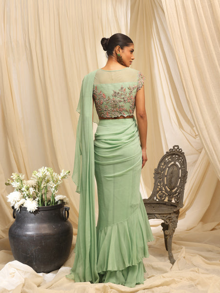 Aquawave saree with embroidered blouse