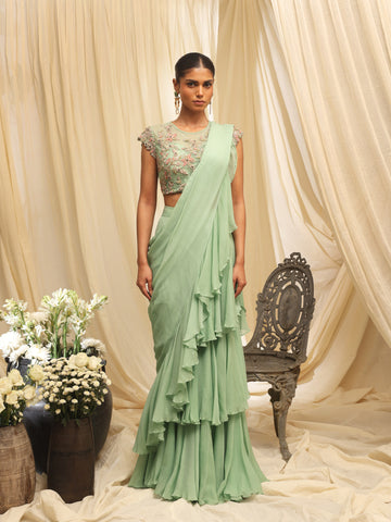 Aquawave saree with embroidered blouse