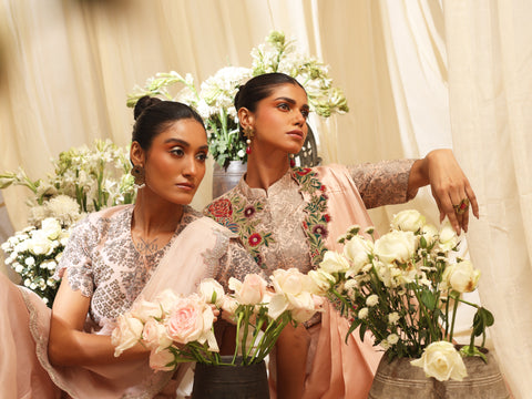 Hanging Rose Draped saree with Brocade Blouse
