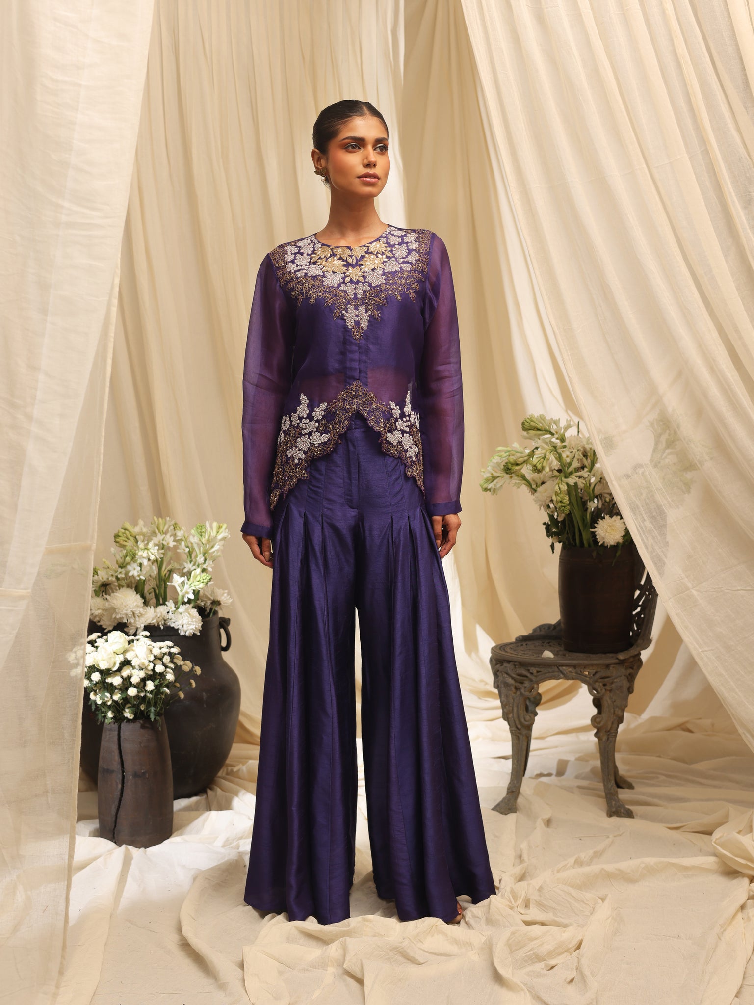 The Sacred Blossom jacket with pleated pant