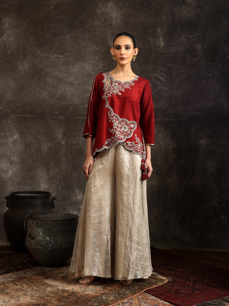 Radiant foliage jacket with sharara