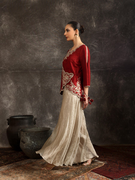 Radiant foliage jacket with sharara