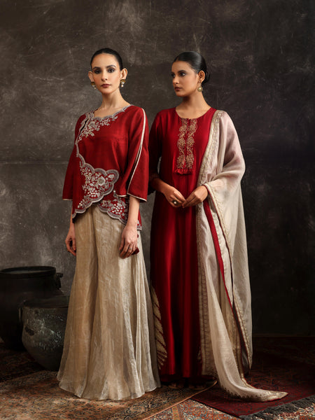 Radiant foliage jacket with sharara