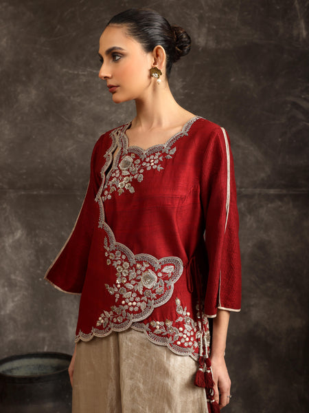 Radiant foliage jacket with sharara
