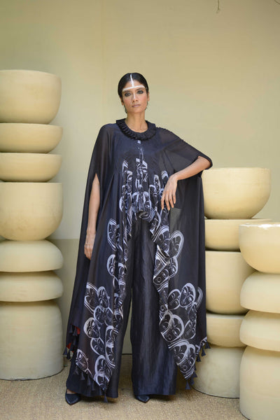 Printed cape top with pants.