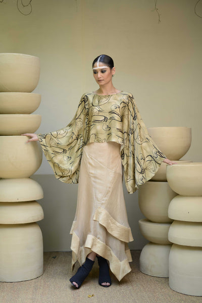 Kaftan top with assymetric skirt.