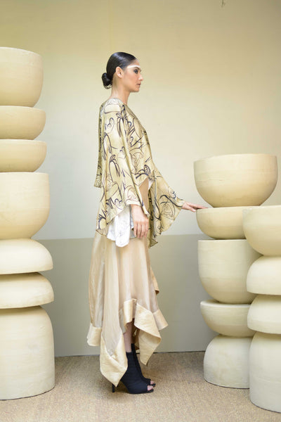 Kaftan top with assymetric skirt.