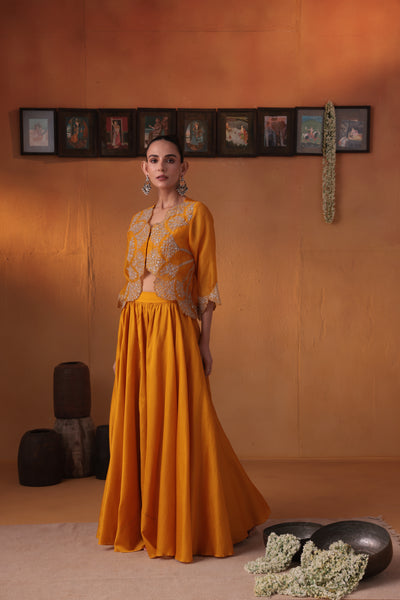 Swarna leher jacket with lehenga