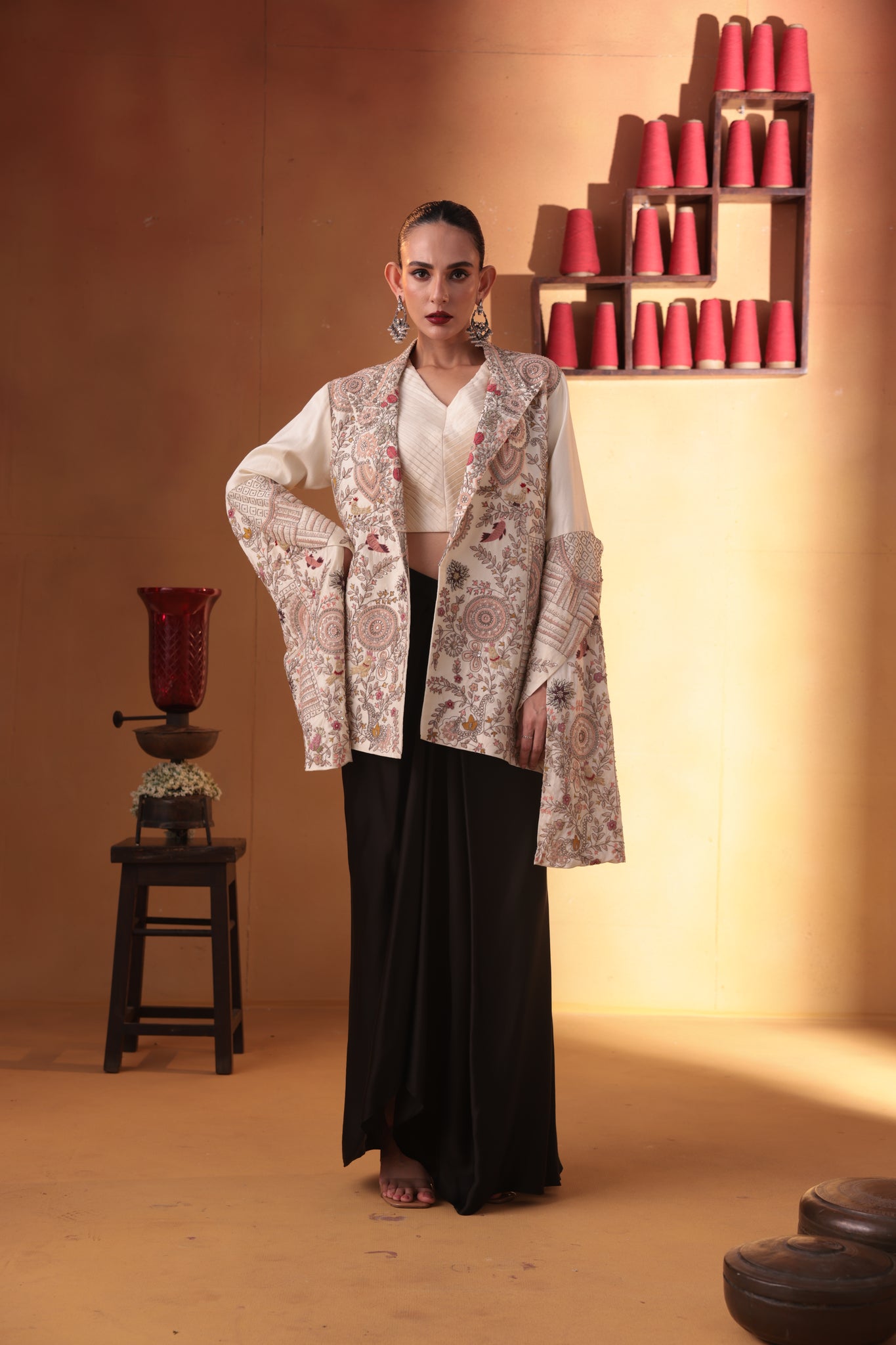 Gulistan jacket with drape skirt